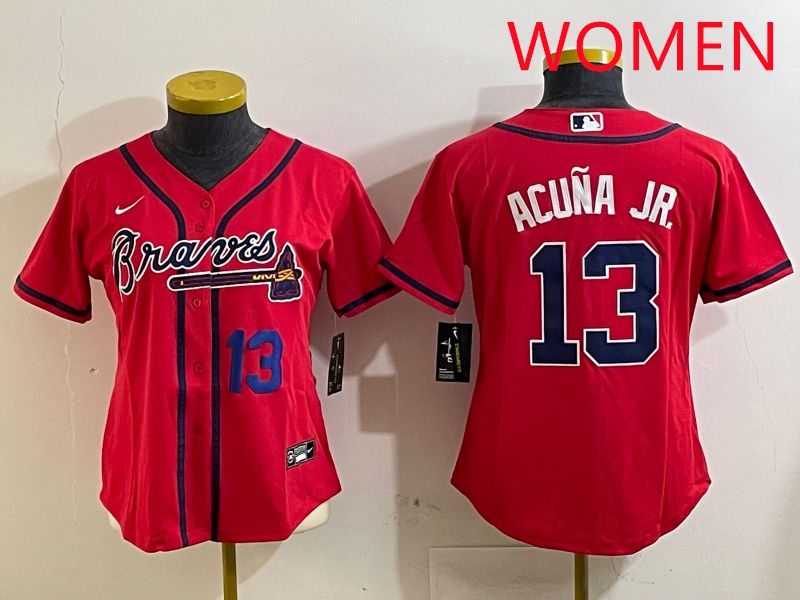 Women Atlanta Braves #13 Acuna jr Red Game 2025 Nike MLB Jersey style 2